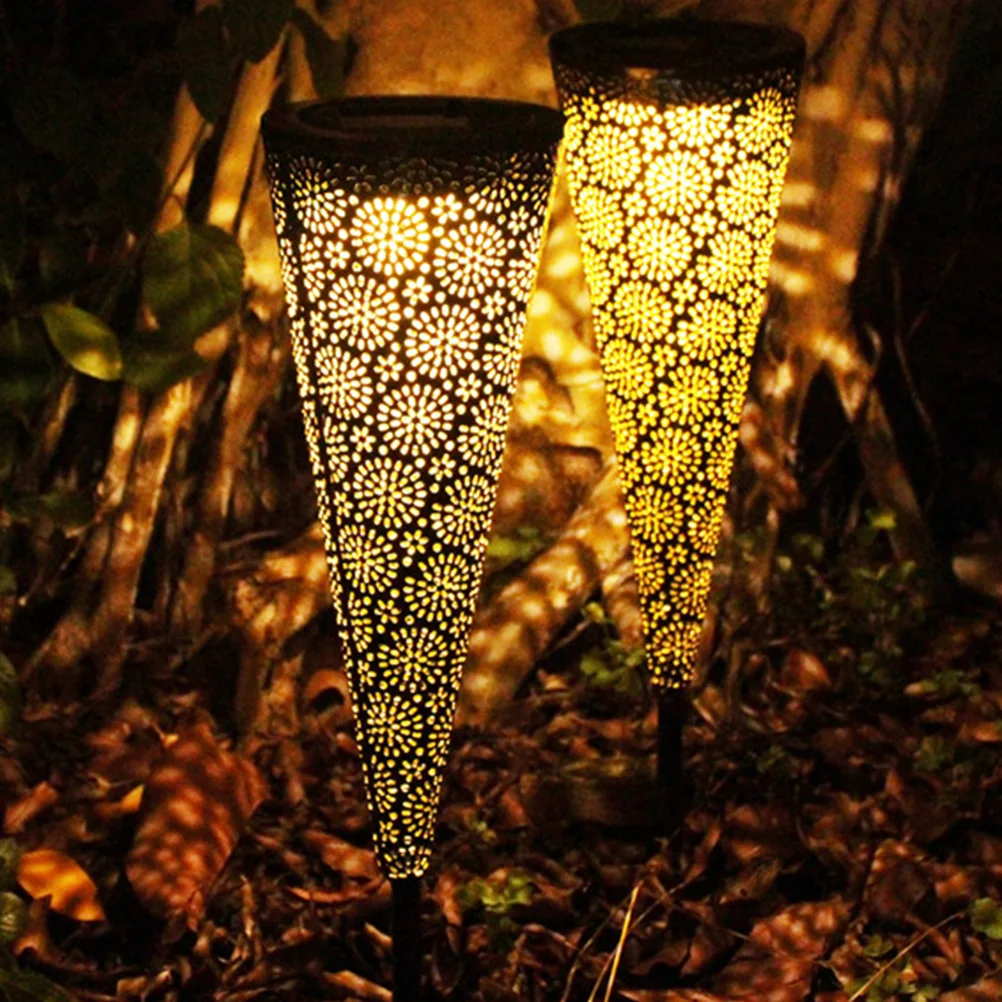 1pc Solar Lawn Outdoor Garden Light Led Waterproof Yard Light Metal Hollow Cone Design For Pathway Decoration