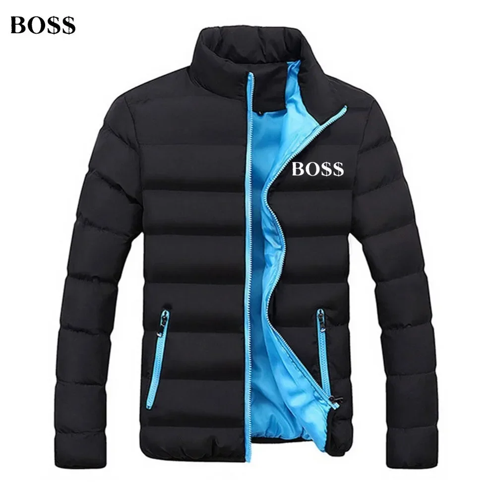 Abrigo de cuero parka de algodón con cremallera y cuello para hombre deportivo informal de invierno