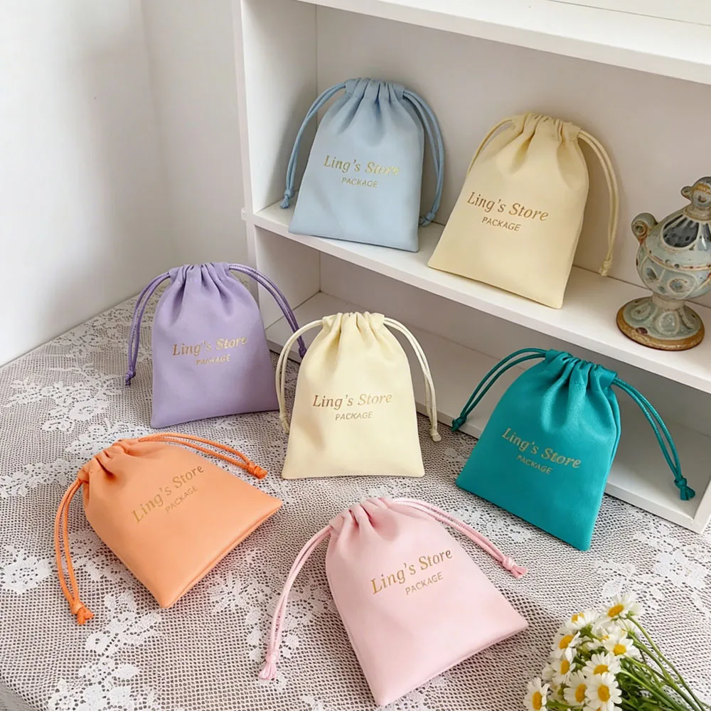 100Pcs Personalized Logo Baby Pink Jewelry Drawstring Flannel Gift Organizer Cosmetic Newborn Cloth Baby Shower Packaging Pouch