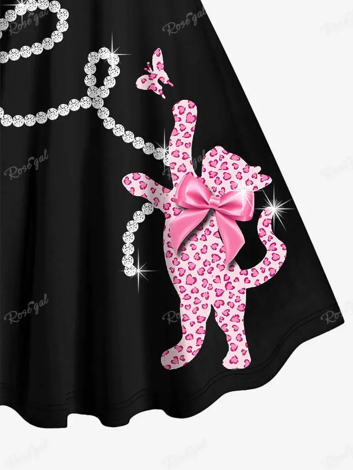 Plus Size Valentine\'s Day Tank Dress Vestidos en oferta liquidación 6X Heart Bowknot Cat Butterfly Pearl Chain Glitter 3D Printe