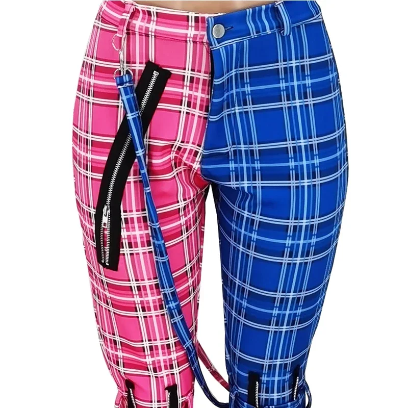 Women Casual Plaid Cosplay Pants Girl Zip Sweatpants Costumes Fall Winter Clothing Streetwear High Waist Sporty Xmas Trousers