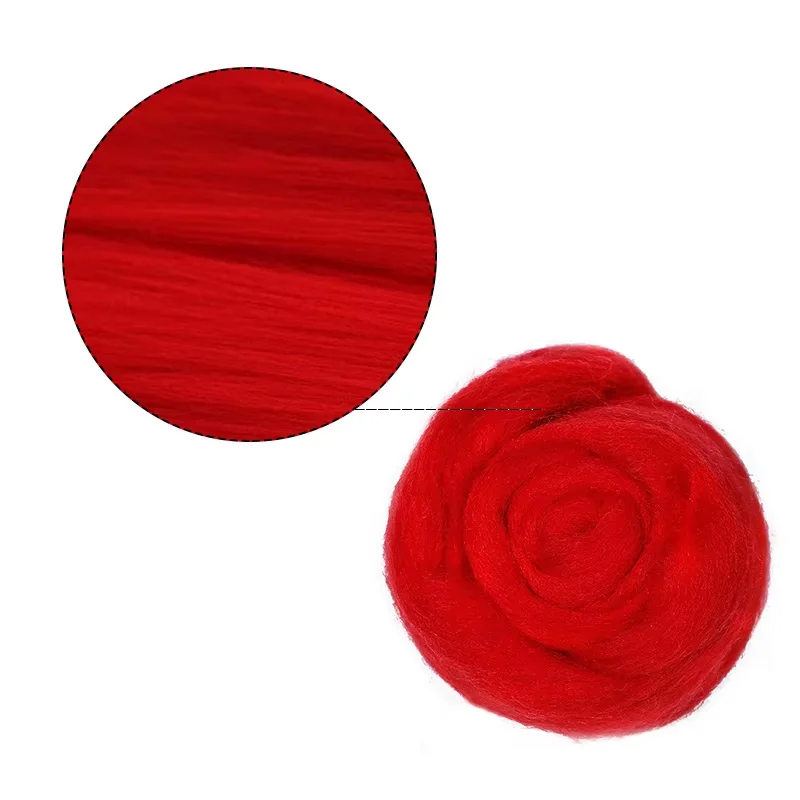 Zxiixz 100 جرام صوف مصبوغ ناعم ألياف صوف متجول لتقوم بها بنفسك إبرة التلبيد دمية التطريز الغزل مواد الخياطة أحمر أخضر أصفر