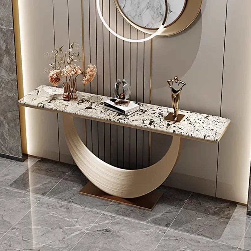 Leichter Luxus-Eingangstisch aus italienischem Naturmarmor, luxuriöser Stein-Eingangstisch, Eingangstisch an der Wand, Eingangsschrank-Etui