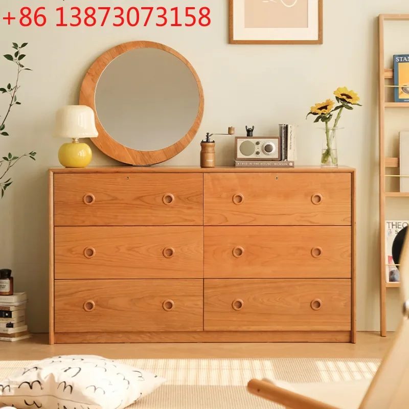 Nordic dining side cabinet Solid wood Japanese-style locker Open room six chest cabinet Simple modern tea cabinet Bedroom living