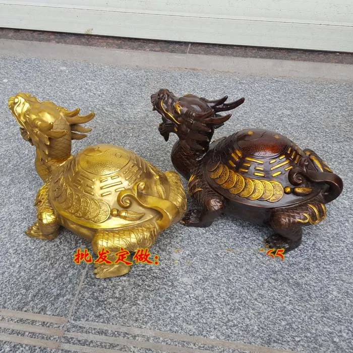 HOT SALE -Company SHOP HOME Money Drawing exorcise evil spirits Mascot talisman Golden Dragon turtle FENG SHUI Brass statue