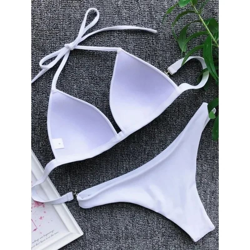 Dreieck Bikini Push-Up Badeanzug Frauen Solide Split Halter Micro Bikini Zwei Stück Sets 2025, Neue Brasilianische Badeanzug Weibliche