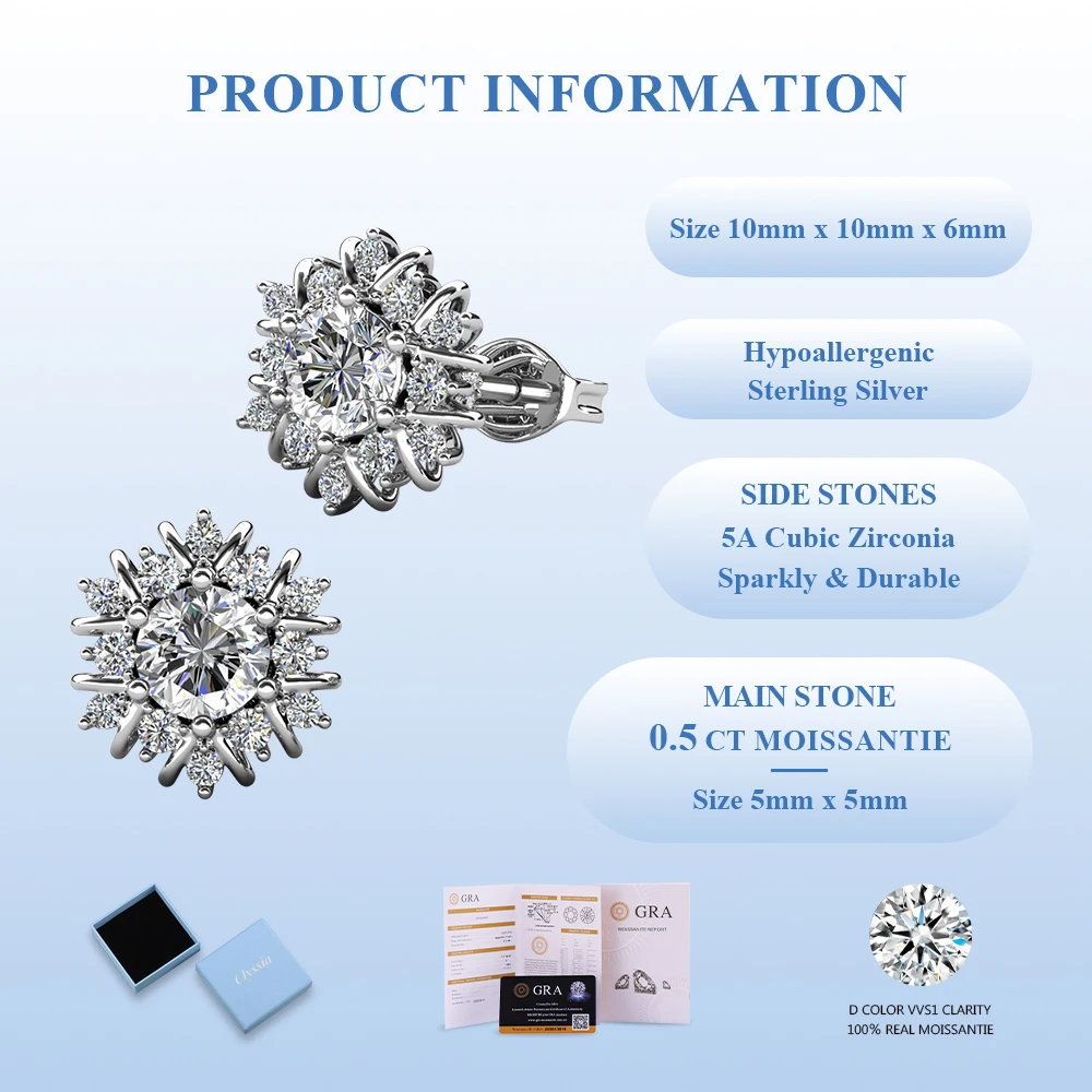 

Серьги-гвоздики из муассанита D Color VVS1, премиум-класса, для женщин, с дизайном подсолнуха, элегантный подарок на день рождения, можно носить в несколько слоев