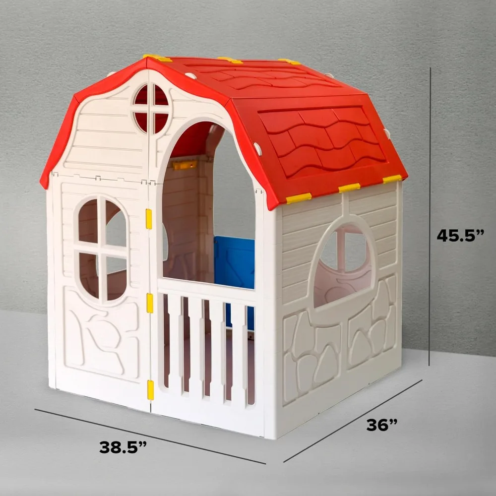 Quality Products Classic Real Feel Cottage Compact Foldable Plastic Toddler Roomy Outdoor Playhouse for Children Ages 2 Year