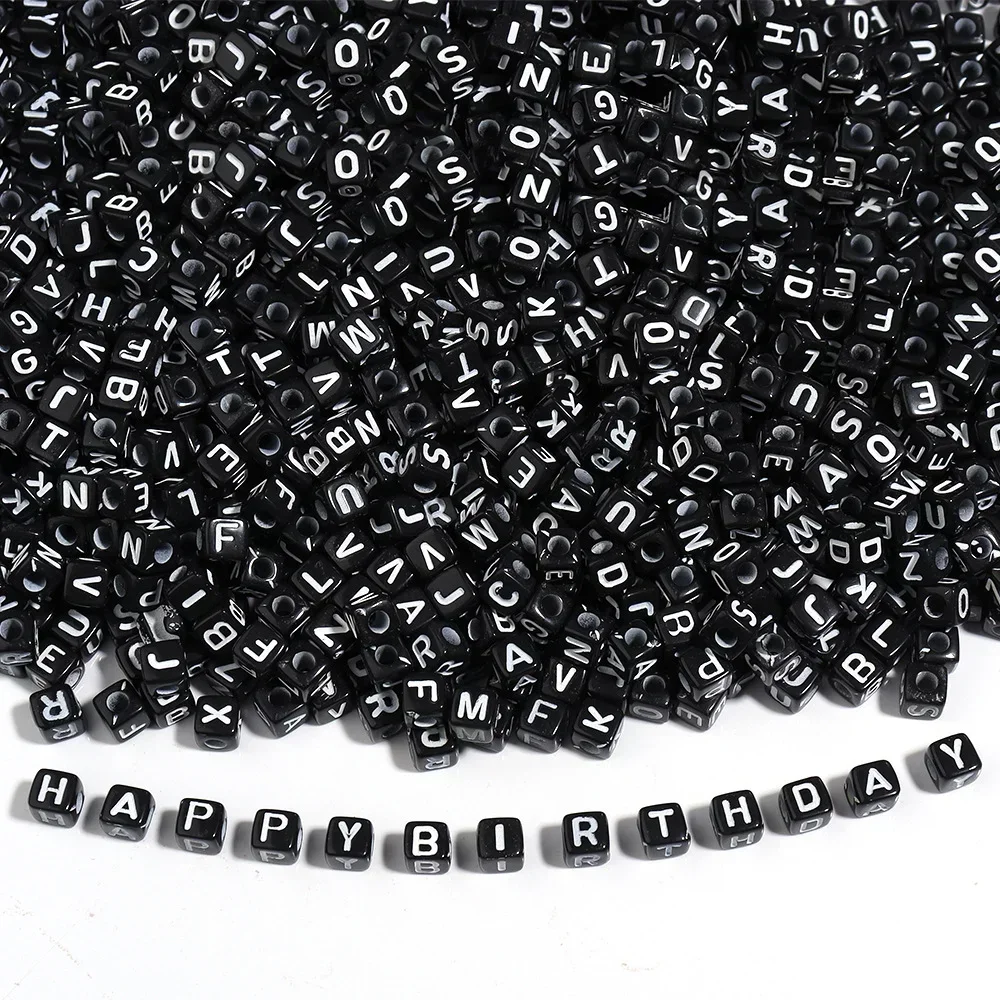 100-500PCS Black Acrylic Digital Bead A-Z Alphabet Cube Spacer Bead for DIY Bracelet Necklace Earring Jewelry Making Accessories
