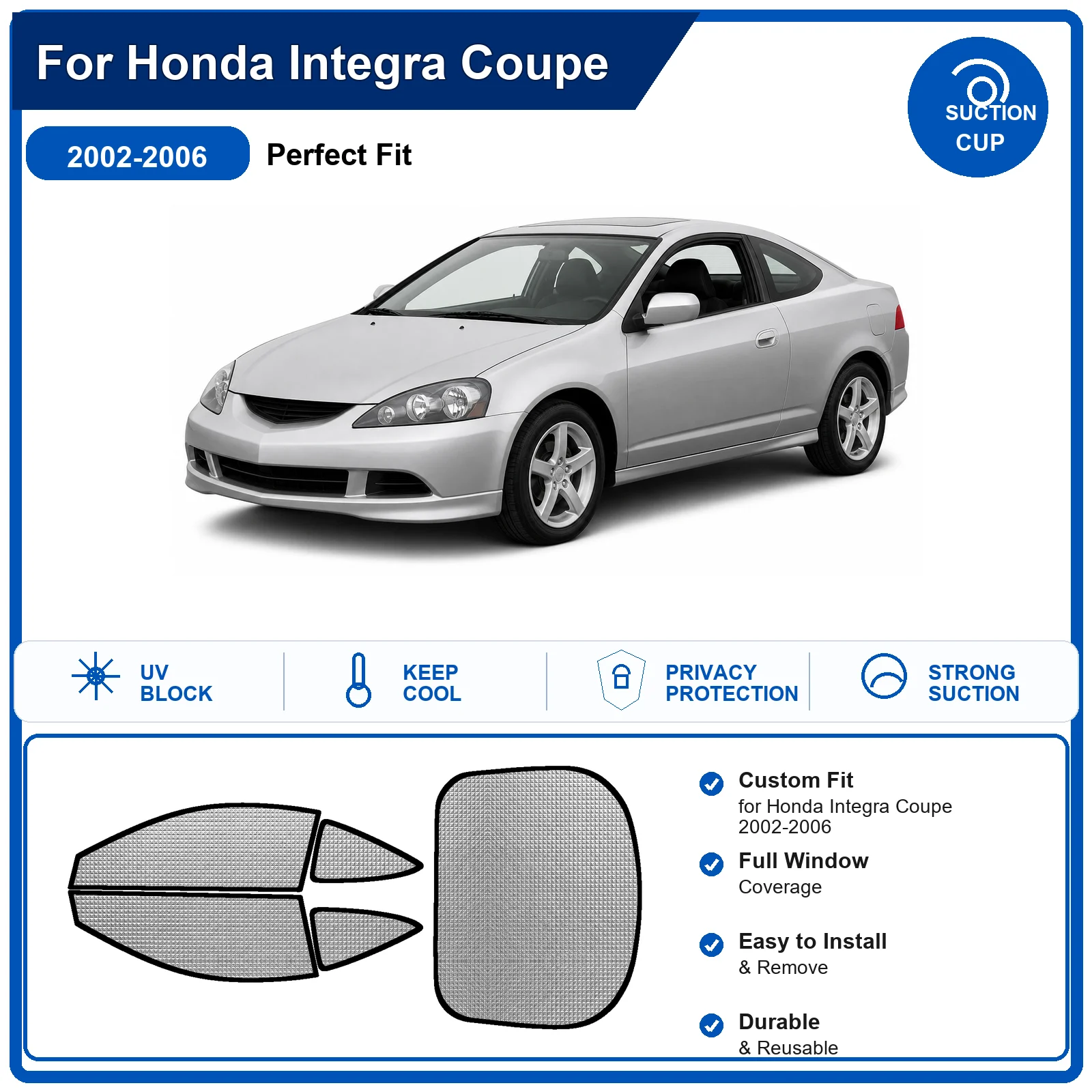 For Honda Integra Coupe 2002-2006 Custom Full Set Windshield Sun Shade Aluminum Foil Heat Insulation Anti UV Foldable