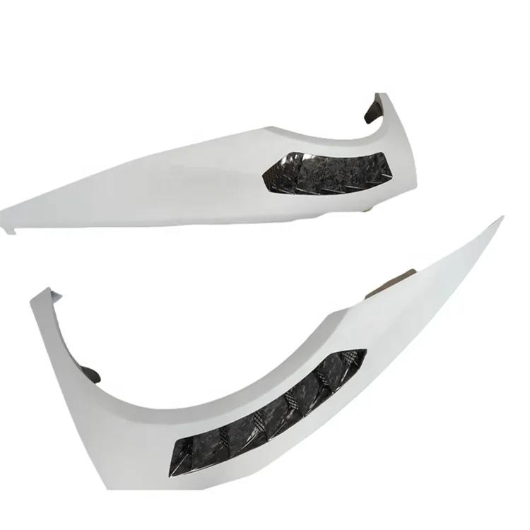 A pair of high-quality half carbon forged V-style perforated mudguards fenders for the Lamborghini Huracan LP580 LP610 body kit