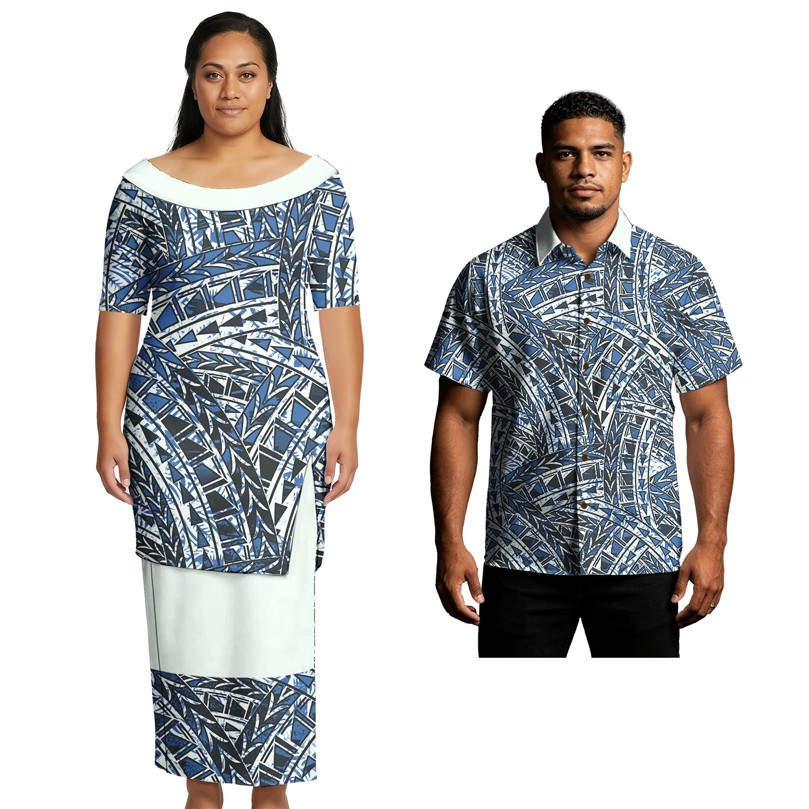 Couple Suit Polynesian Plus Size Men's Shirts Ladies 2 Piece Set Puletasi Samoan Hawaiian Tropical Pattern Couple Match Outfits
