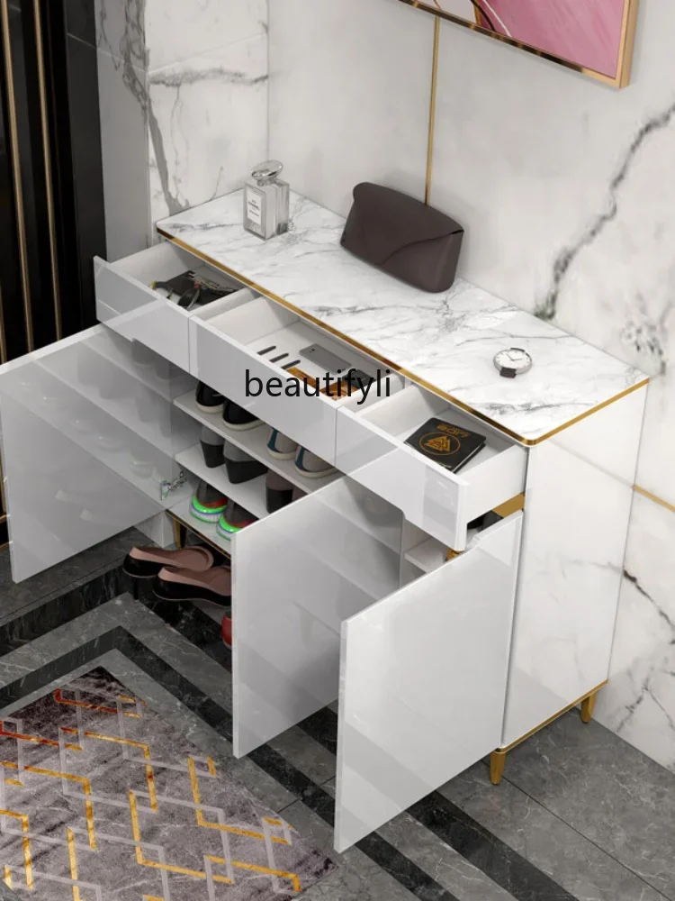 R1 خزانة خذاء فاخرة خفيفة المنزل توفير المساحة جدار المنزل بسيط الحديثة مدخل خزانة لوحة حجرية قاعة خزانة