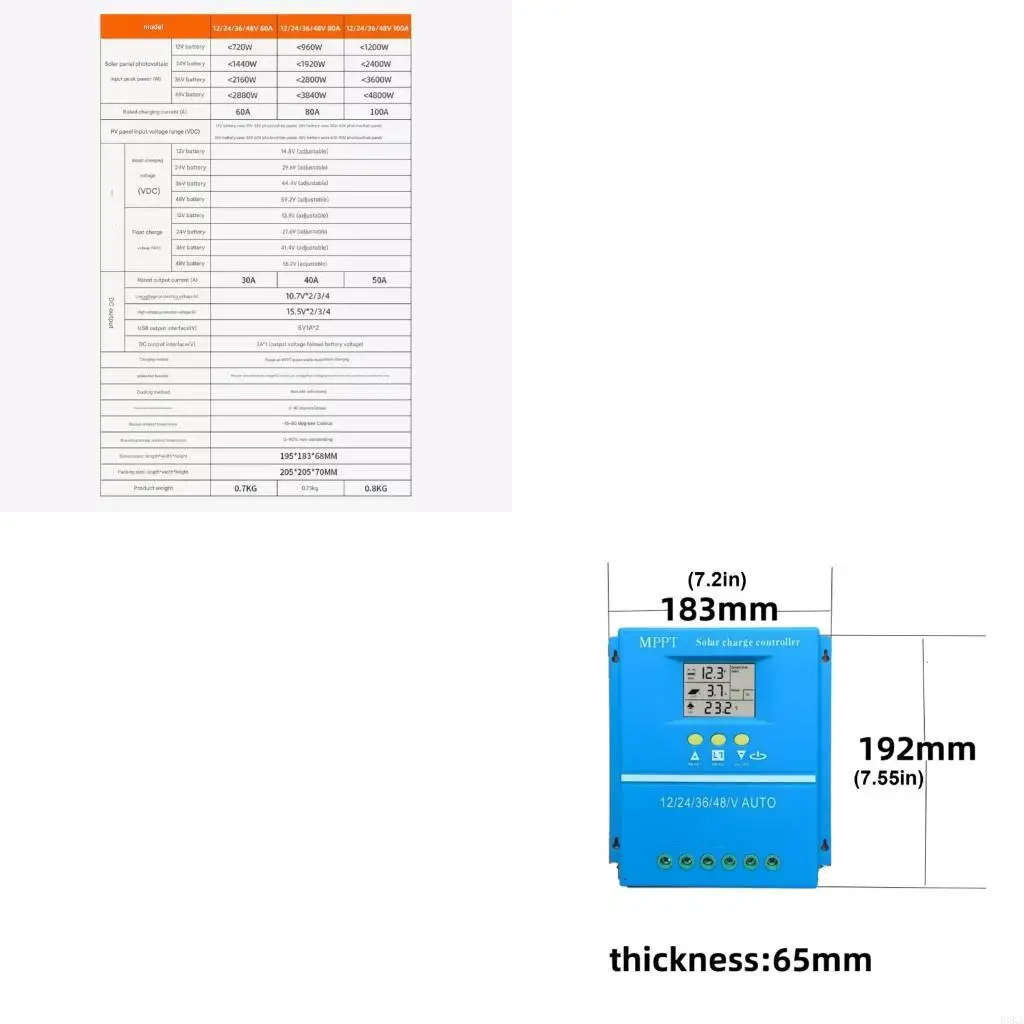 Solar Controllers 60A Capacity LCD Screen Display Weather Resistant ABS Device for Leads Acid Lithium Batteries