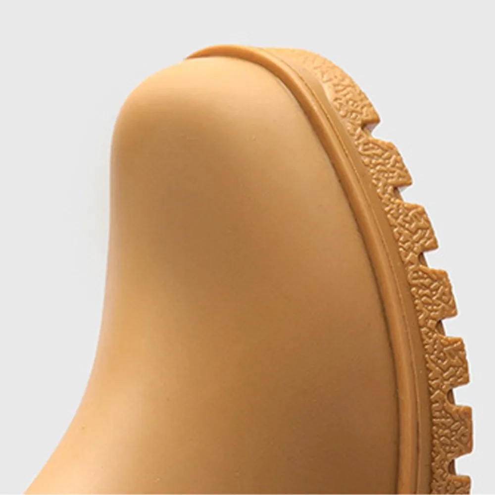 

Short Tube Rain Boots Shoes Solid Color Non-slip Thickened Water Boots Brown Wear-resistant Platform Rubber Overshoes