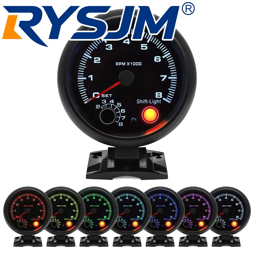 0-8000RPM Tachometer with Holder Shift Light 7 Color LED for Petrol Car 4/6/8 Cylinder RPM Meter Indicator Tacho Gauge 12V