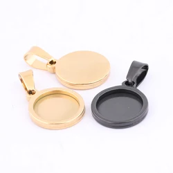5pcs Stainless Steel 12mm Cabochon Trays Round Gold Plated Blank Pendant Base Settings For Charm Necklace Jewelry Making