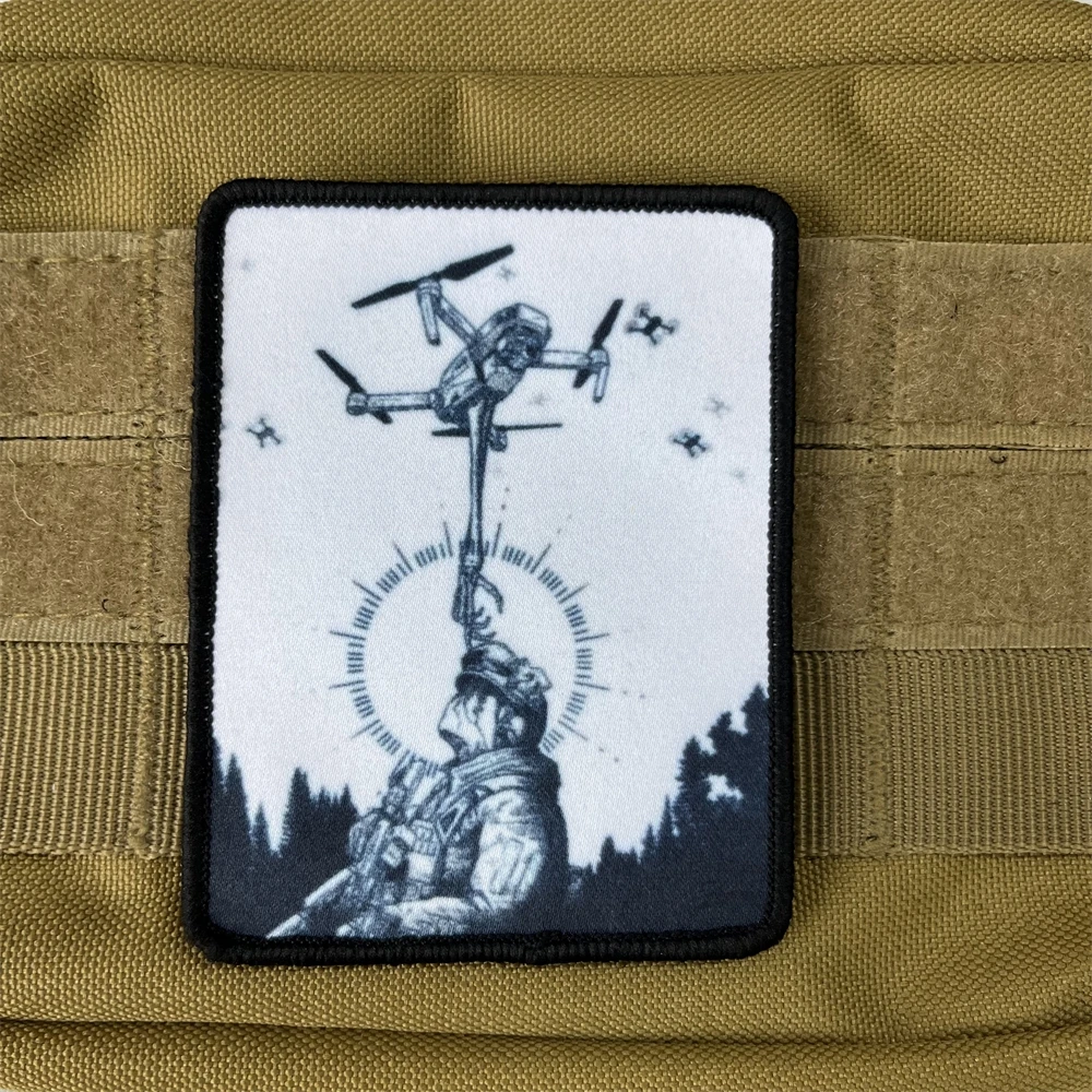 Insignia de moral de mano del destino, parches estampados de cráneo, soldado, UAV ruso, brazalete táctico, mochila, pegatinas de gancho y bucle