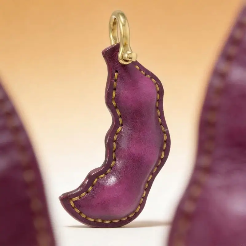 Leather Keychain with Stitched Pea Handmade Look and Metal Ring for Everyday Carry and Organization