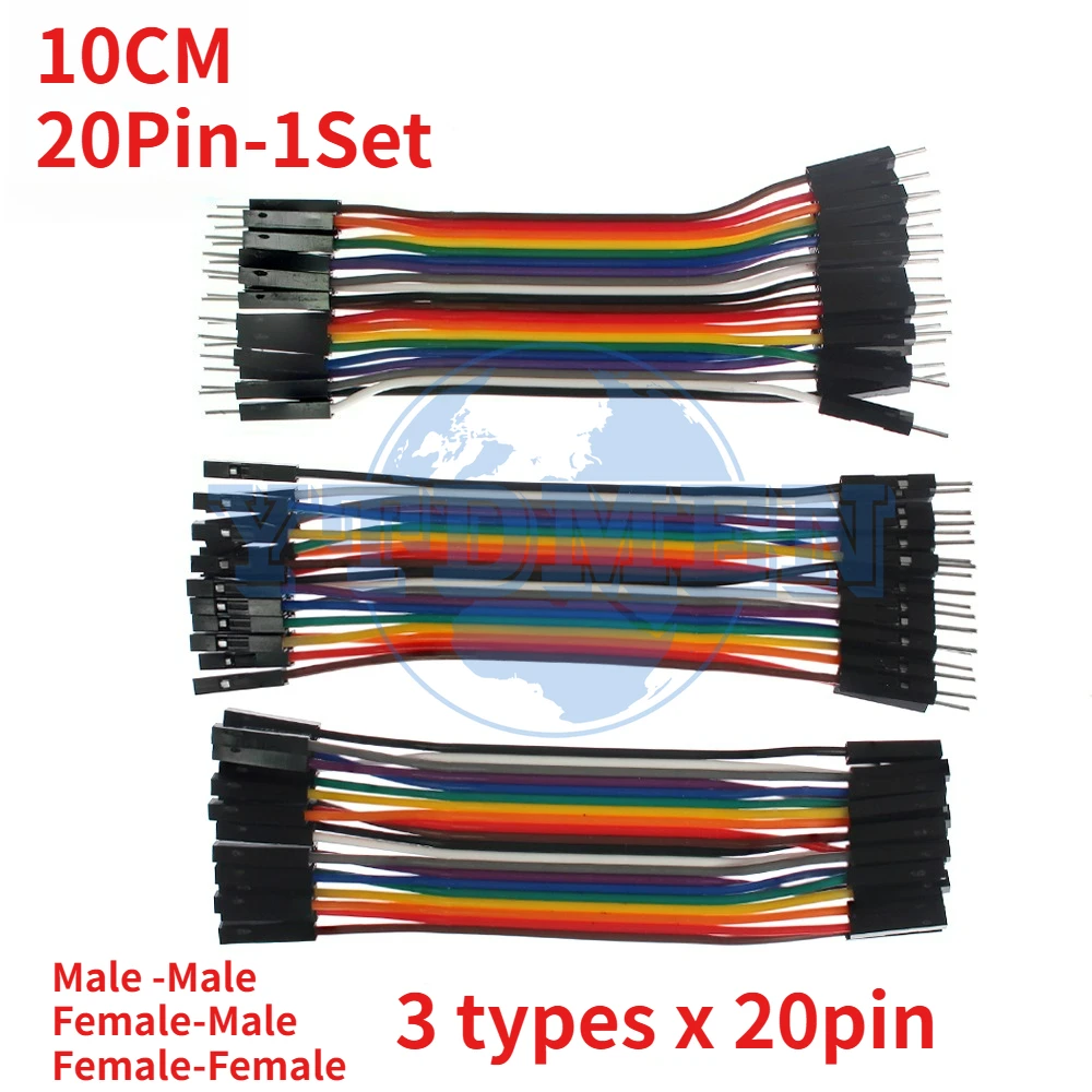 20-Pin Dupont Jumper-Kabel-Set 10cm-30cm Stecker auf Stecker / Buchse auf Buchse / Stecker auf Buchse Dupont-Kabel für Arduino Raspberry Pi DIY