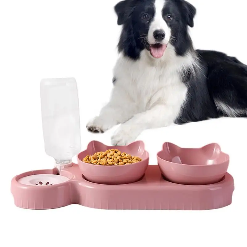 Dog Food Bowls 15Tilted Cat Dishes With Automatic Water Dispenser Bottle 500ml Water Bottle Pet Feeding Bowl For Cats And Dogs