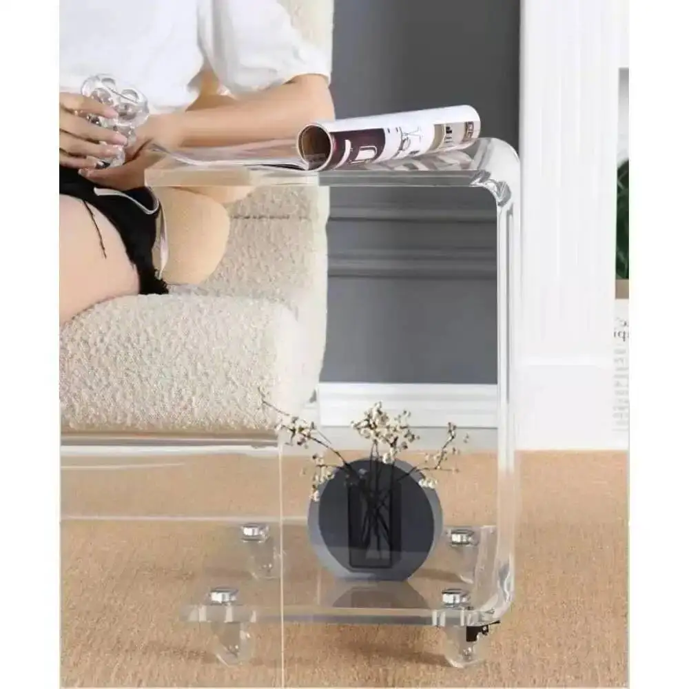 Wheeled Side Table, Table, Sofa Rolling C-shaped 12mm Coffee Table, Snack Transparent Table 56*35*35cm Acrylic
