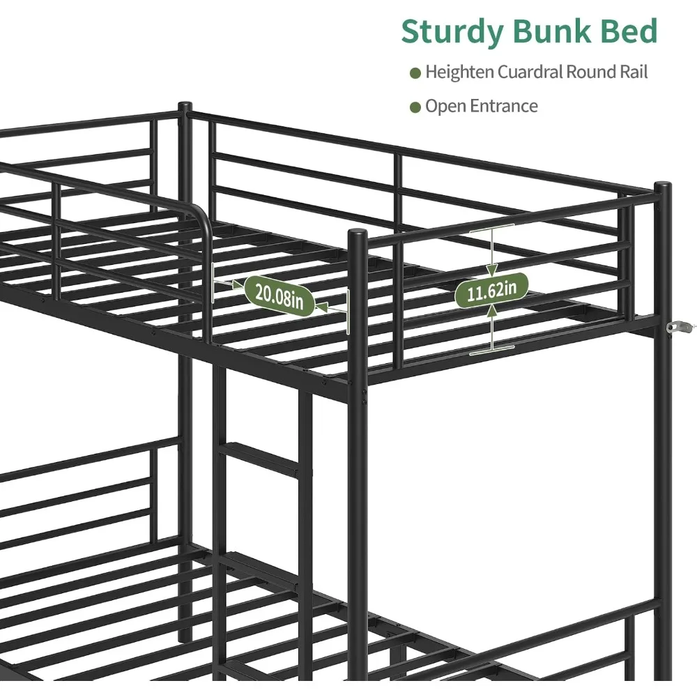 سرير بطابقين، سرير بطابقين مزدوج فوق التوأم للأطفال المراهقين البالغين مع سلالم ودرابزين، شرائح معدنية قوية شديدة التحمل. #4