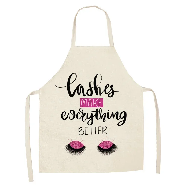 1Pcs Eyelash Printed Cleaning Art Aprons Sleeveless Home Cooking Kitchen Apron Cook Wear Cotton Linen Adult Bibs 53*65cm