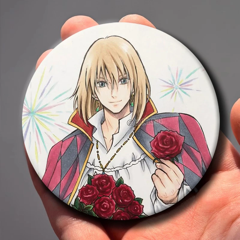 58mm Anime Icons Brooches H-Howl's Moving Castle Badge for Backpack Accessories Howell Jenkins,Sophie,CalciferCartoon Lapel Pins