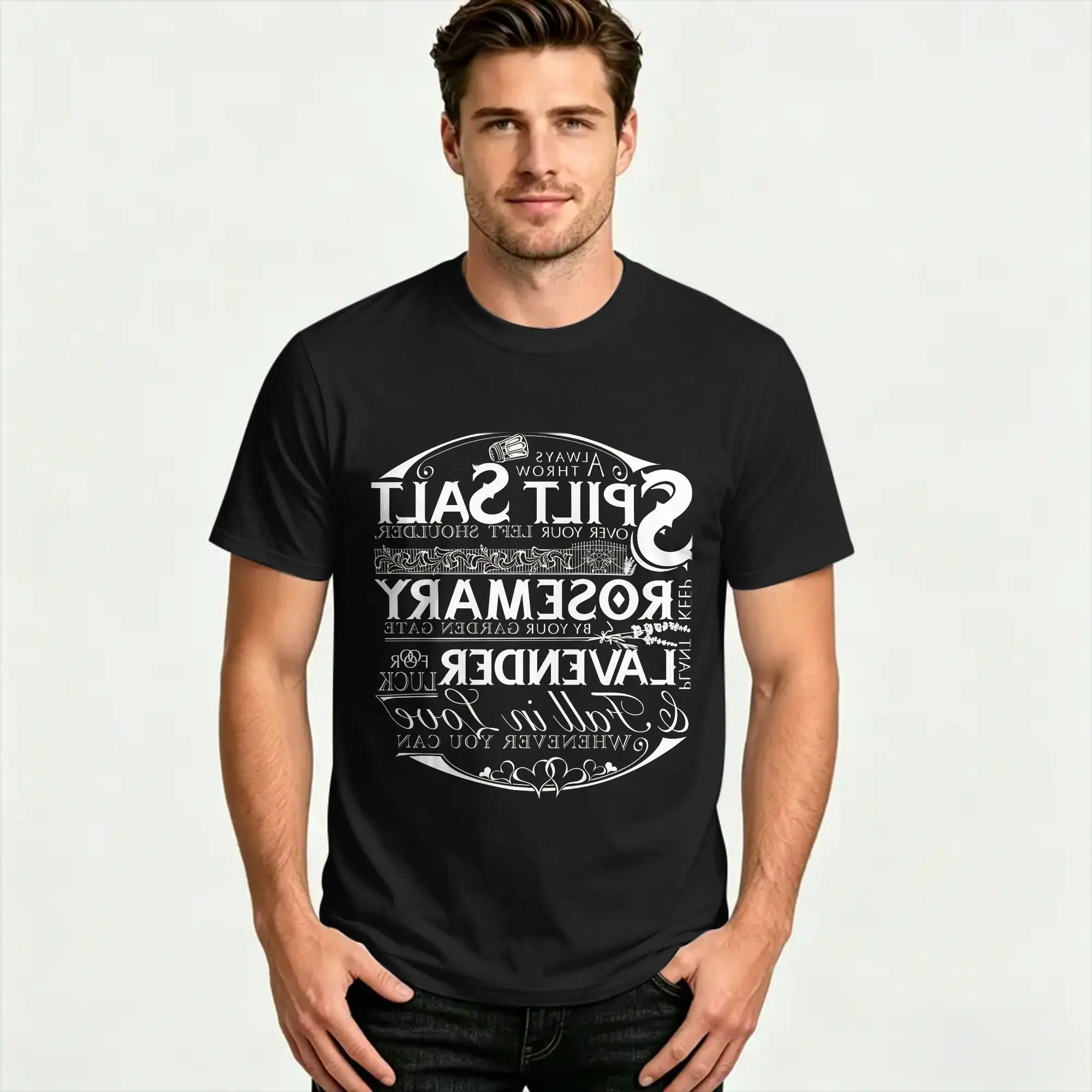 Always throw spilled salt over your left shoulder T Shirt Men's  Y2K Summer Round Neck Harajuku Tees Printed Oversized Tops