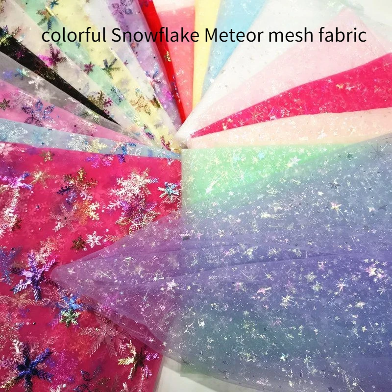 Colorful Snowflake Meteor Tulle Fabric By The Meter for Skirts Costumes Wedding Dress Diy Sewing Cloth Soft Transparent Purple