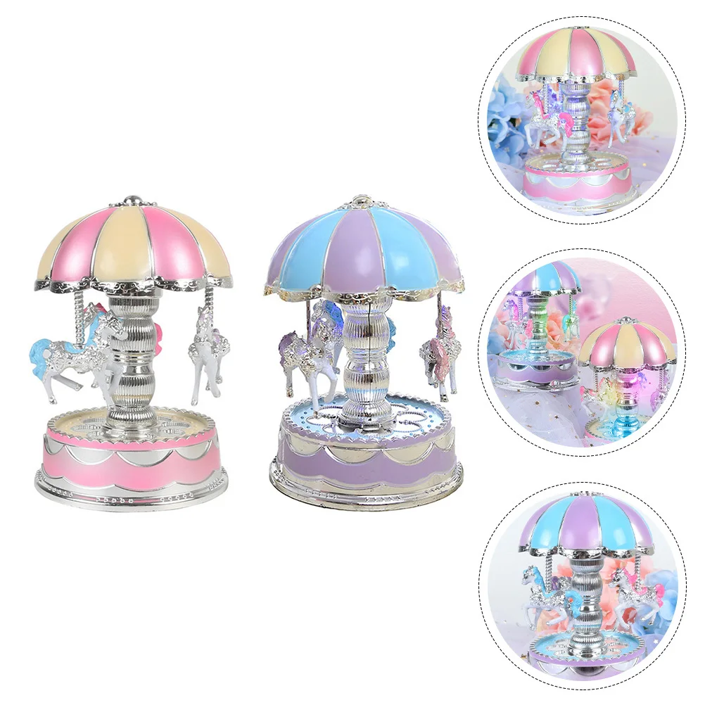 

2pcs Rotating Horse Musical Box Carousel Melody Gift For Birthday Christmas Desktop Ornament Craft Decoration