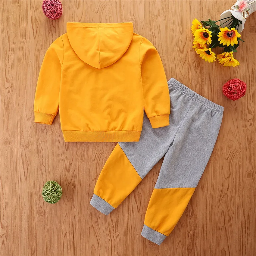 1-5Years Toddler Kids Boys Fall Clothes Sets Long Sleeve O Neck Letter Excavator Print Sweatshirt Solid Colr Pants Sets