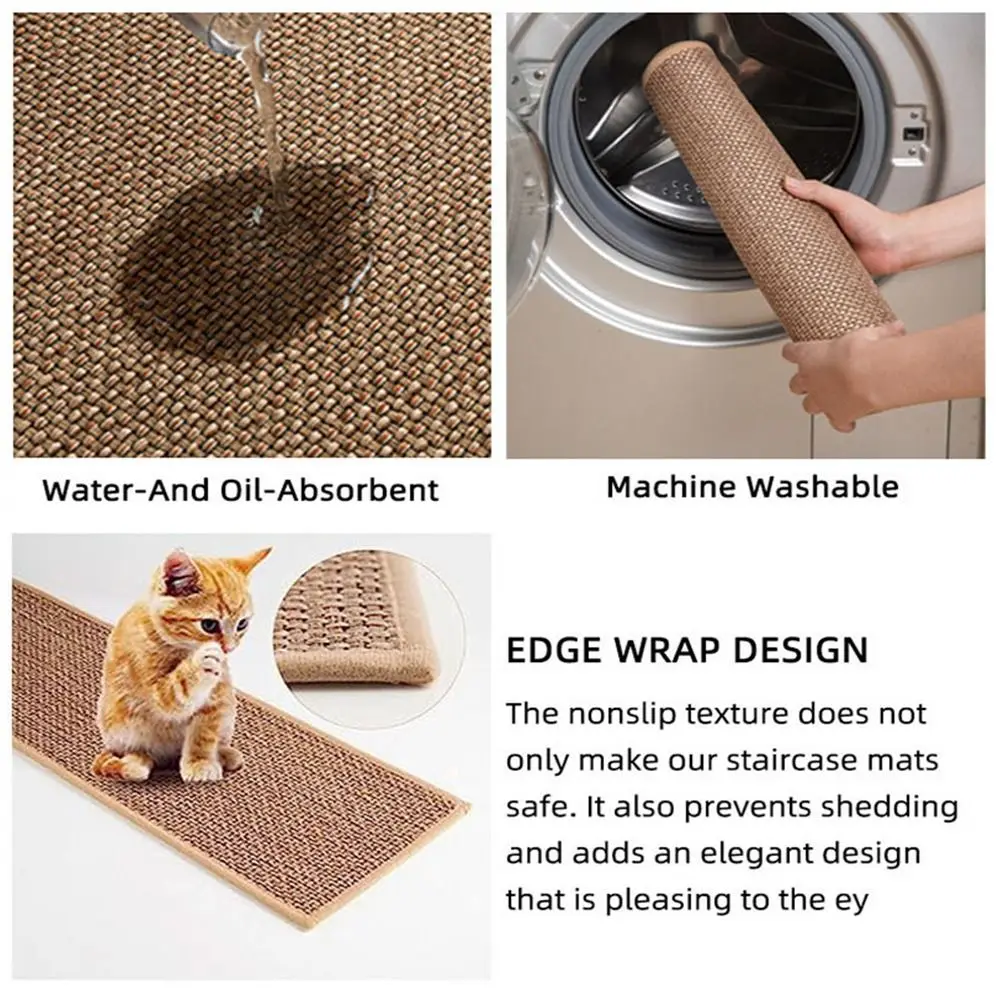 Creative Imitation Linen Stair Treads Non-Slip Water Absorption Floor Mat Washable Noiseproof Stair Carpet Safe