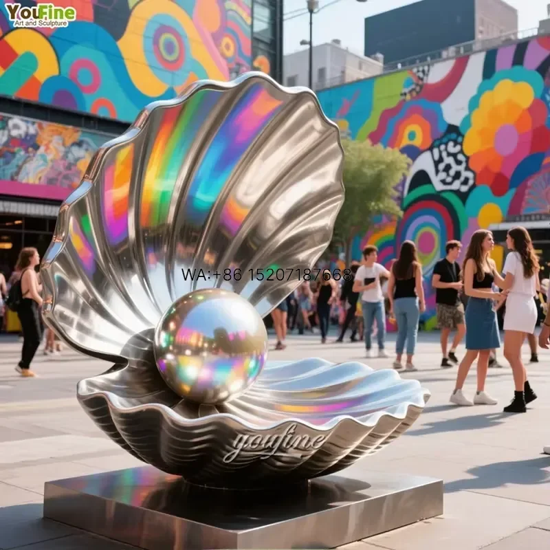 Wmwmnu for Ocean Theme Polished Mirror Finish Statue Stainless Steel Seashell Sculpture