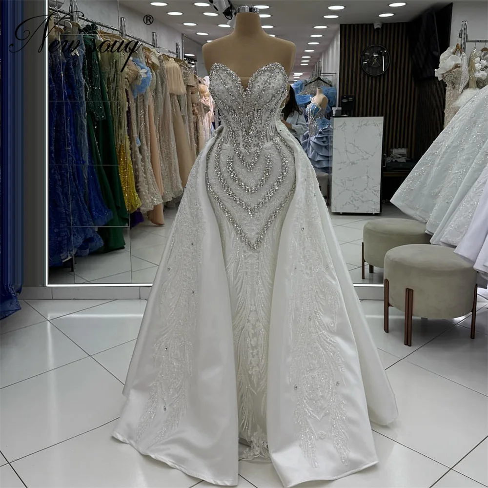 

Белые платья для выпускного вечера с бисером и съемной юбкой 2026 Роскошное вечернее платье в Дубае для женщин Индивидуальные платья для помолвки