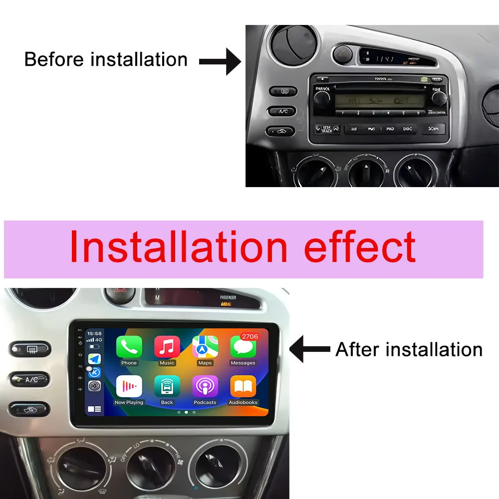 CarPlay Nirkabel untuk Toyota Matrix 2003 - 2008 Radio Mobil Video Multimedia Player GPS Navigasi BT DSP Stereo Layar QLED WIFI