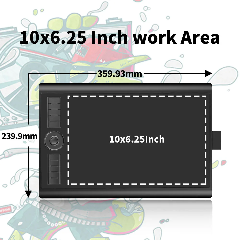 تابلت GAOMON M10K PRO Tilt & Radial Graphics مقاس 10 × 6.25 بوصة، تابلت رسم كبير بقلم 10 مفاتيح اختصار تعمل مع أجهزة Mac وWindows وAndroid