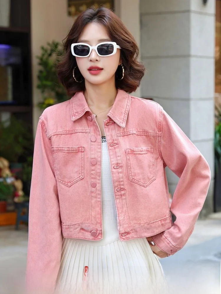 

Розовый джинсовый тюнер с вышивкой, женский открытый кардиган на осень 2025 года, корейский прямой топ без рукавов Ape