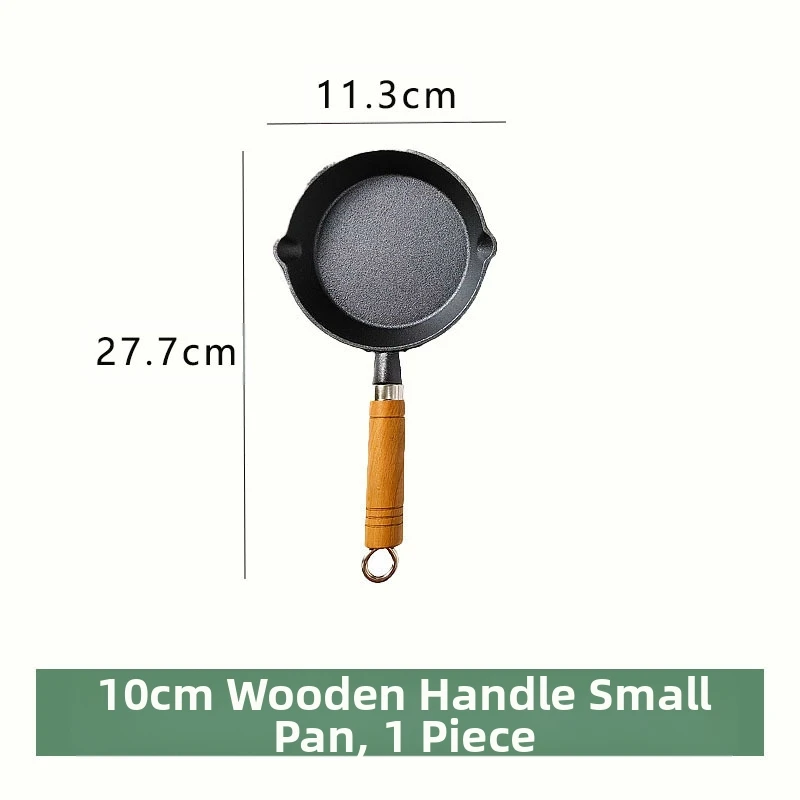 

Wooden Handle Cast Iron Mini Frying Pan 10cm 15cm for Egg Cooking and Oil Drizzling Use on Gas Induction and Electric Stoves