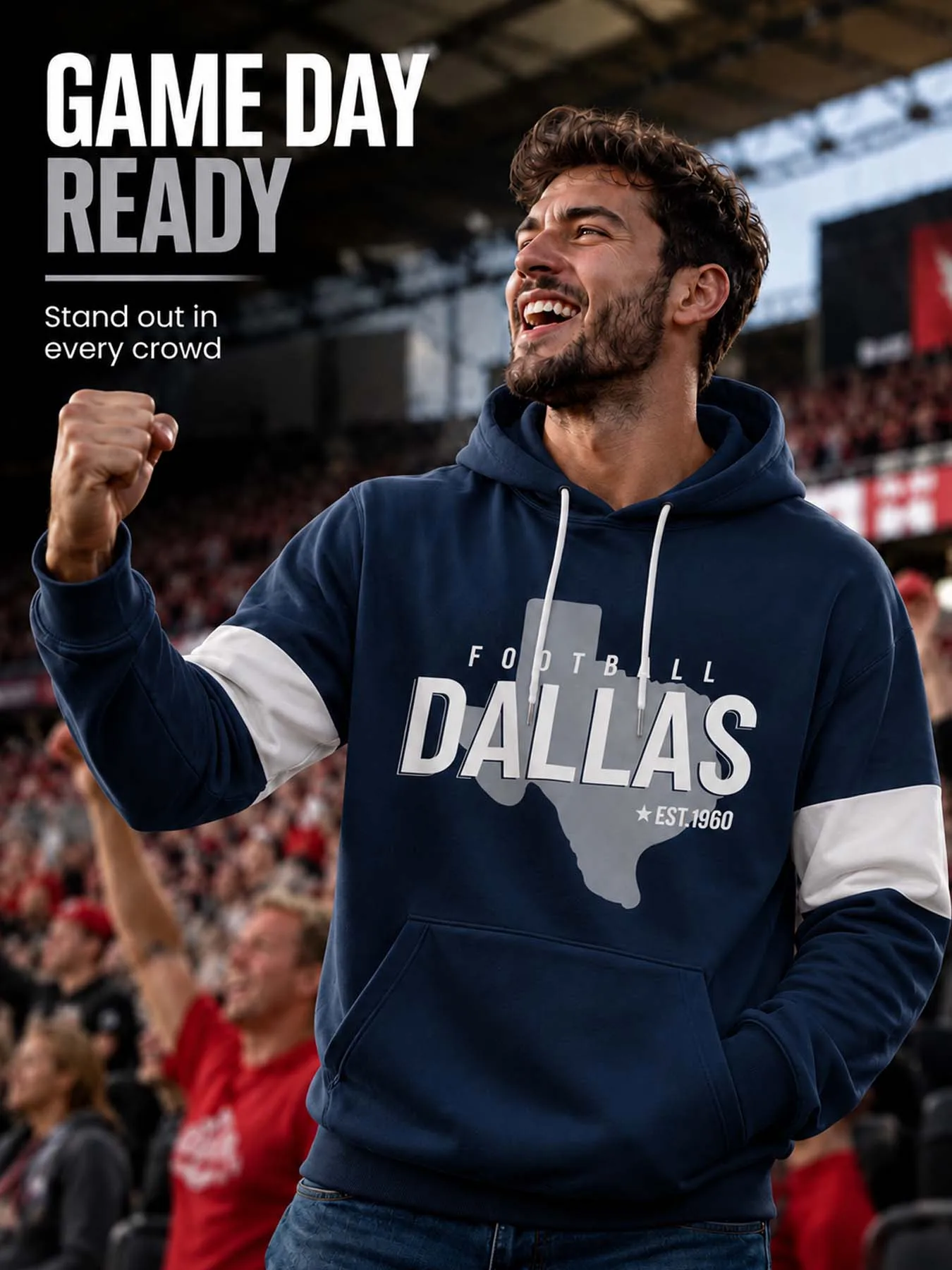 Custom Men's Dallas City Map Hoodie for Football Team Personalized Printed Name Number Sweatshirt Game Day Pullover Gift