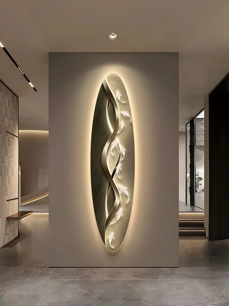 Modern Nine Fish LED Light Painting - Simple Atmospheric High-end Hanging Decor with Artistic Design for Living & Corridor