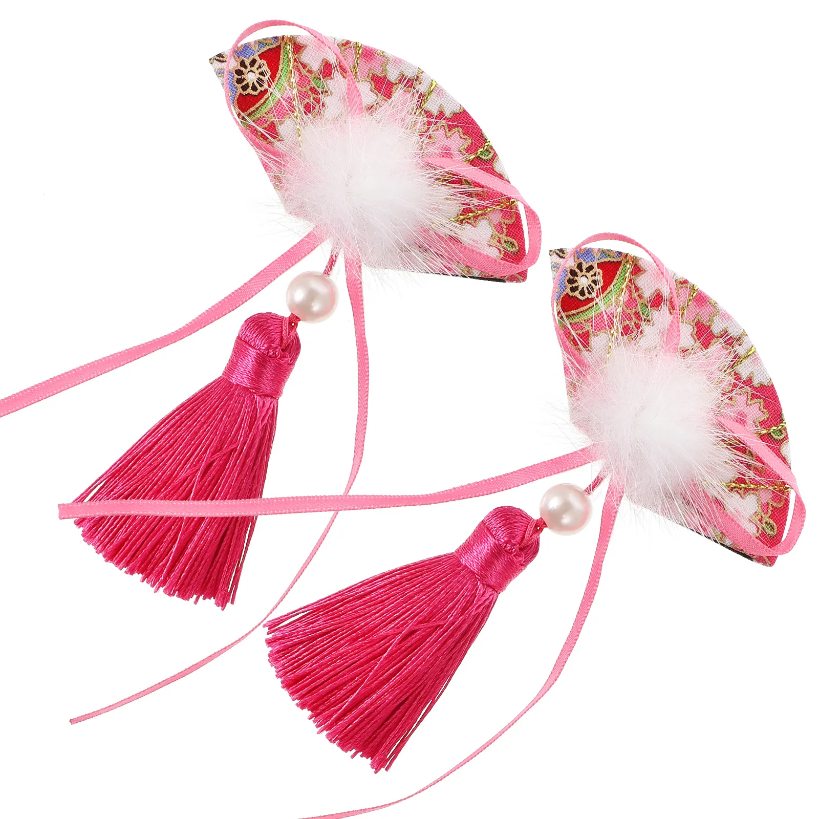 

1 Pair New Year Fan Shape Clips Tassels Headbands Kids Lightweight Durable Accessories Masquerade Party Festival Costume Decor