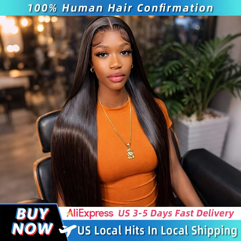 100% Human Hair Bone Straight Human Hair Wig 13x4 Lace Front Wig Brazilian Remy Hair 200% Density Natural Black Wigs For Women