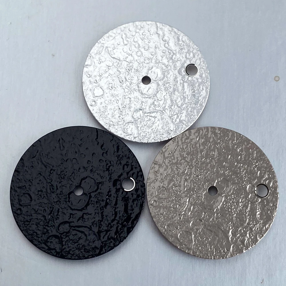 Tandorio 28.5MM Moon Crater Textured Watch Dial Face Silver Black Gray Fit NH35 NH36 NH38 Automatic Movement Watch Replacement