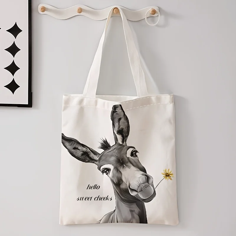 1pc Funny Donkey Hello Sweet Cheeks Quote Tote Shopping Bag,Suitable for Daily Use, School, Travel, A Fun Gift for Animal Lovers