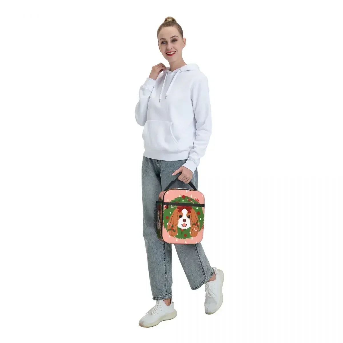 

Cavalier King Charles Spaniel Christmas Wreath Insulated Lunch Bag Leakproof Dog Cooler Thermal Lunch Tote Kids School Children