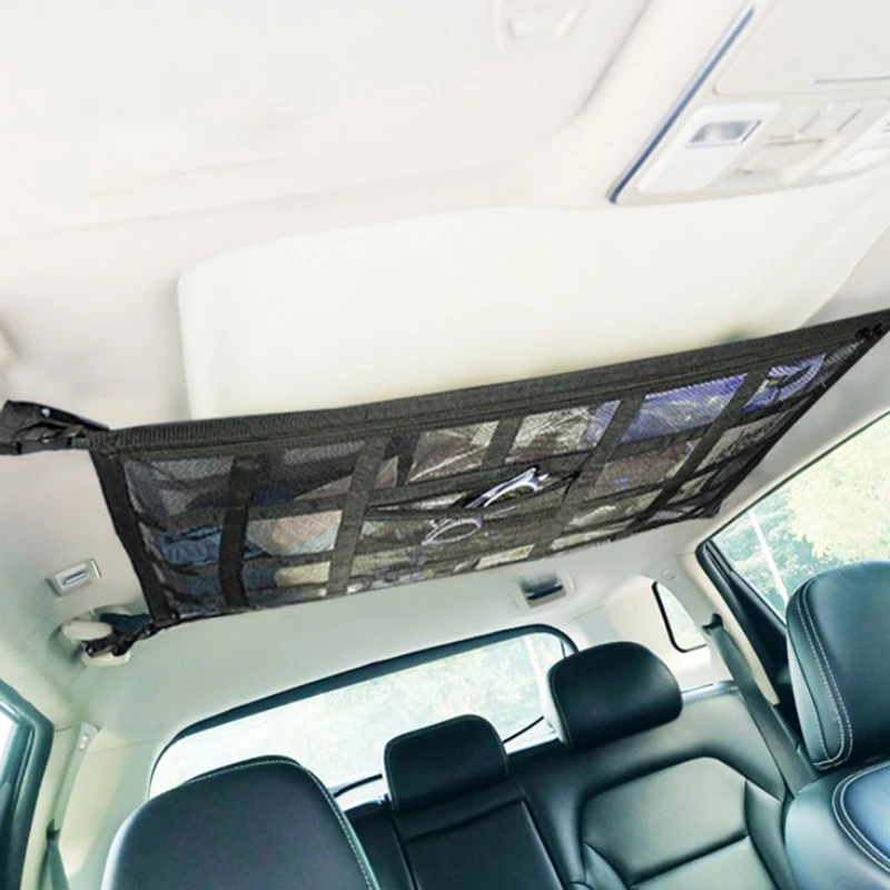 Car Strong Net Bag Load-Bearing Mesh Car Roof Storage Capacity Car Ceiling Auto Accessories Roof Storage Net Pocket Durable B