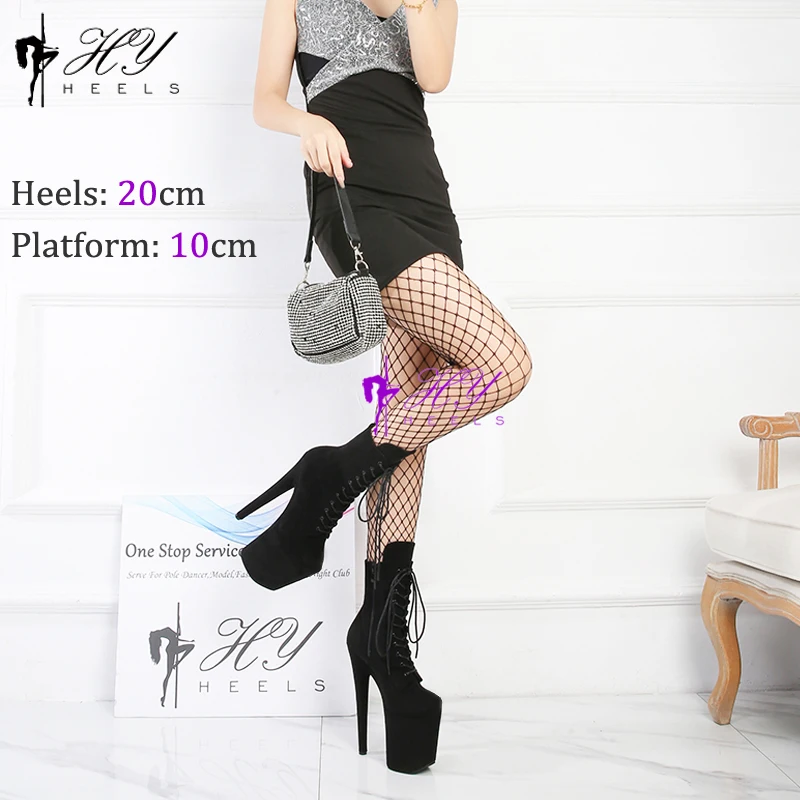 Faux Suede 20CM/8Inches Sexy Stripper Ankle Boots Round Toe Hate SKY High Pole Dance High Heels Nightclub Catwalk Platform Shoes