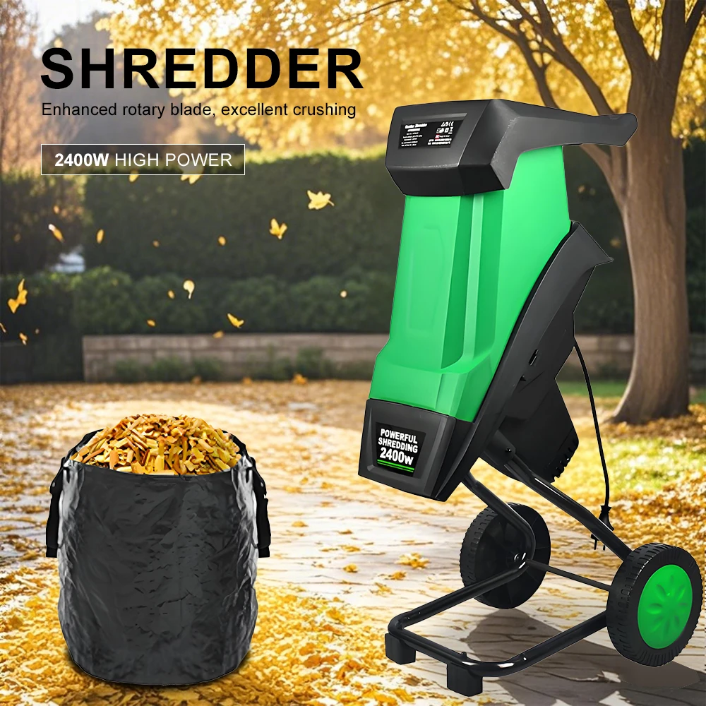 Electric Leaf Crusher 2400W High Power Hand-Pushed Wood Shredder Garden Pruner Tree Shred Machine Efficient Outdoor Garden Tool